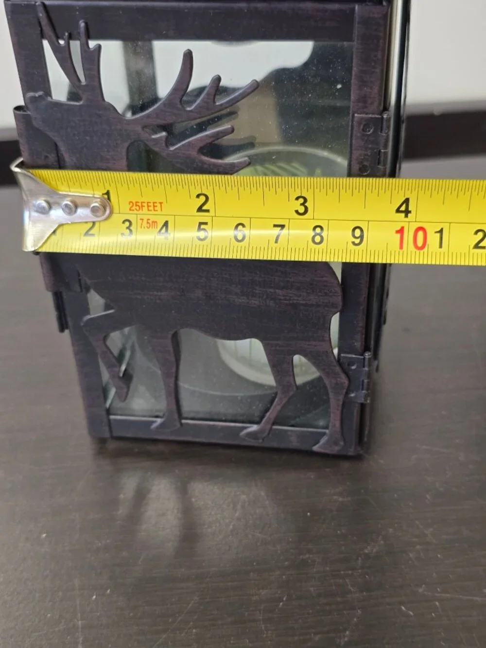 Rustic Metal Deer Moose Lantern Candle Holder Glass Doors Cabin Decor Wildlife - Picture 4 of 6